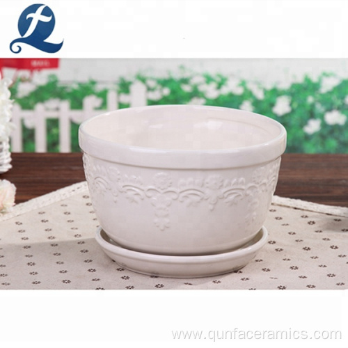 Set of 3 Ceramic Embossed Flowerpot